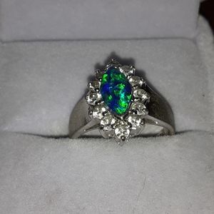 Antique sterling silver black opal
